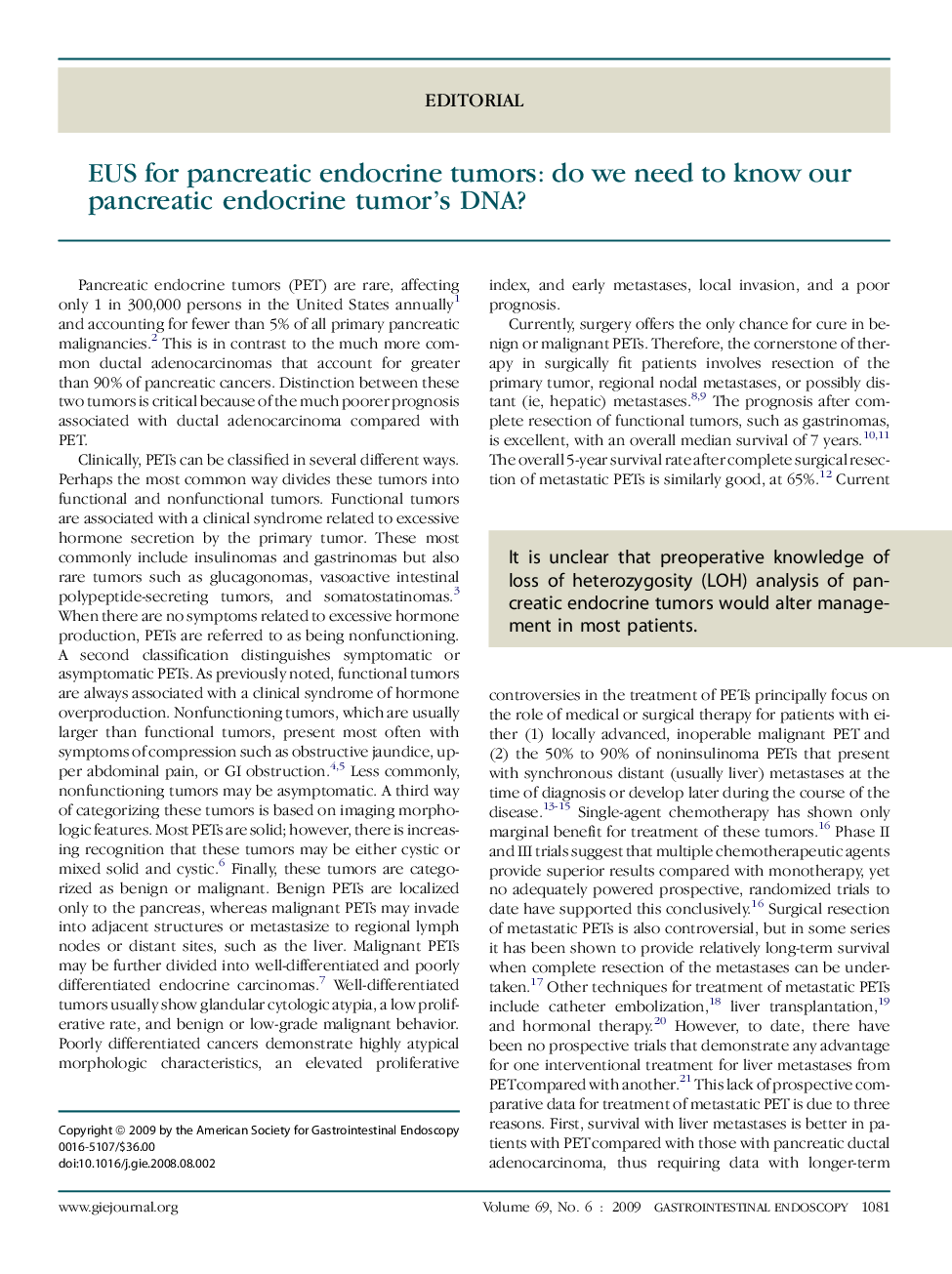 EUS for pancreatic endocrine tumors: do we need to know our pancreatic endocrine tumor's DNA?