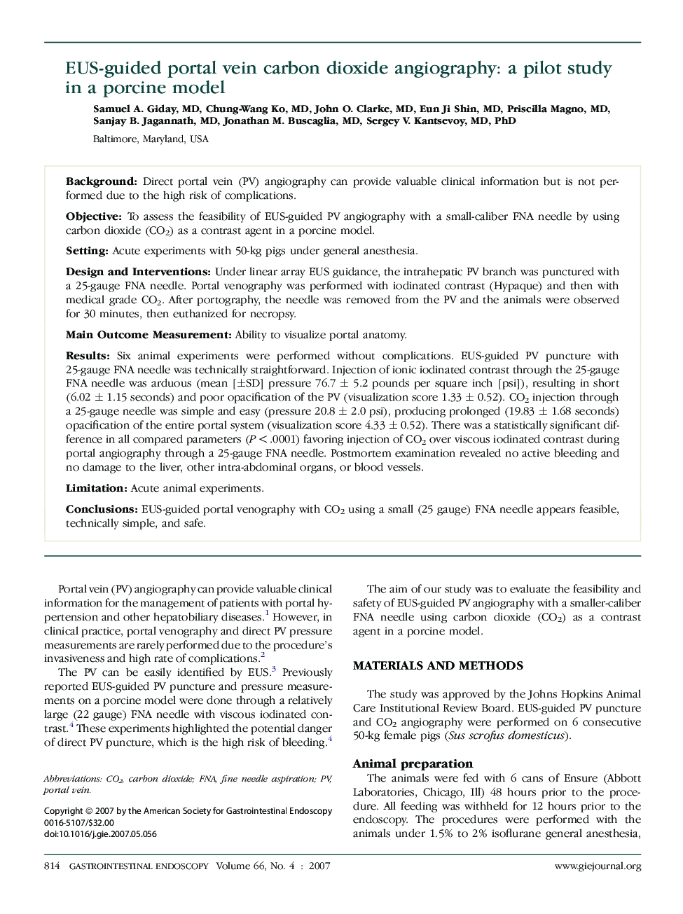 EUS-guided portal vein carbon dioxide angiography: a pilot study in a porcine model