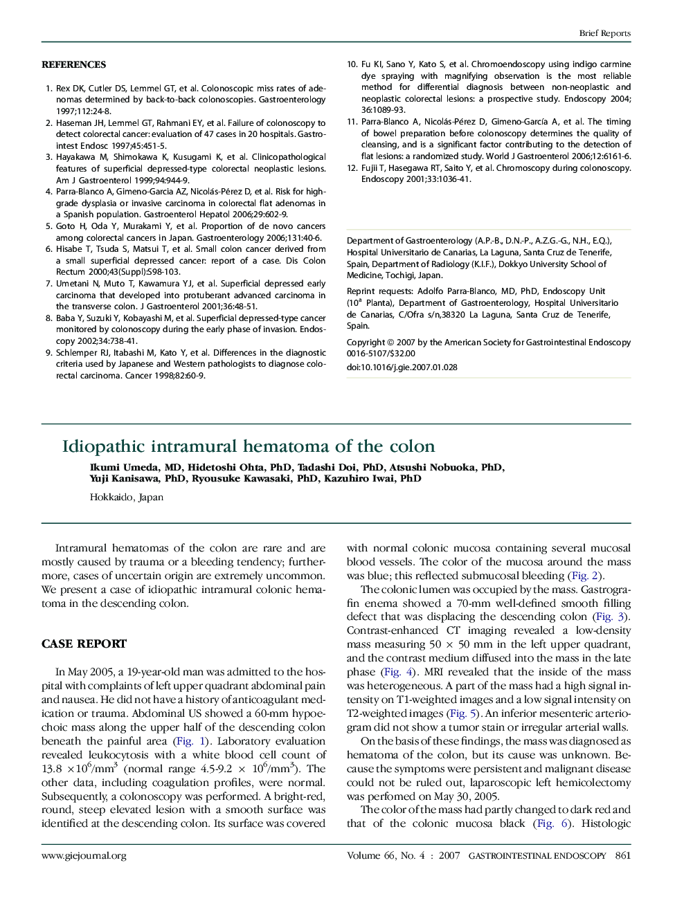 Idiopathic intramural hematoma of the colon