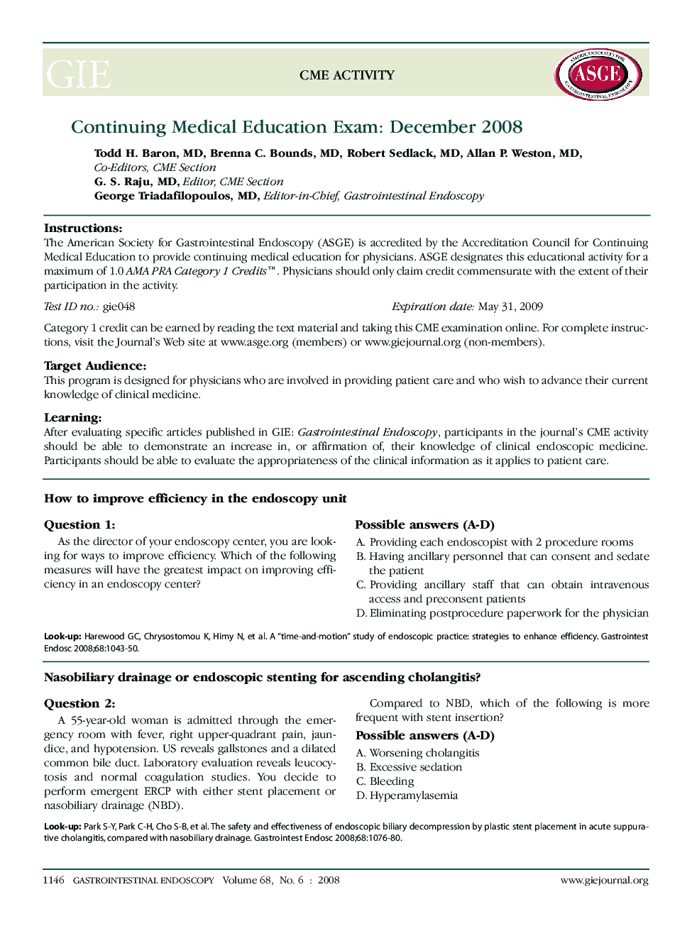 CME Activity: Continuing Medical Education Exam: December 2008