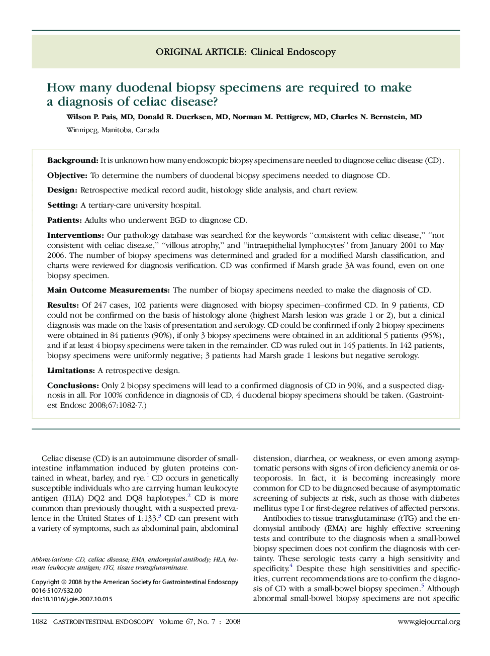 How many duodenal biopsy specimens are required to make a diagnosis of celiac disease?