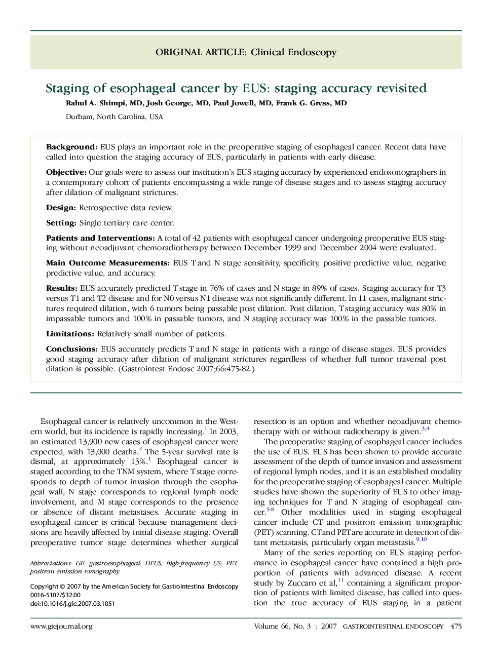 Staging of esophageal cancer by EUS: staging accuracy revisited