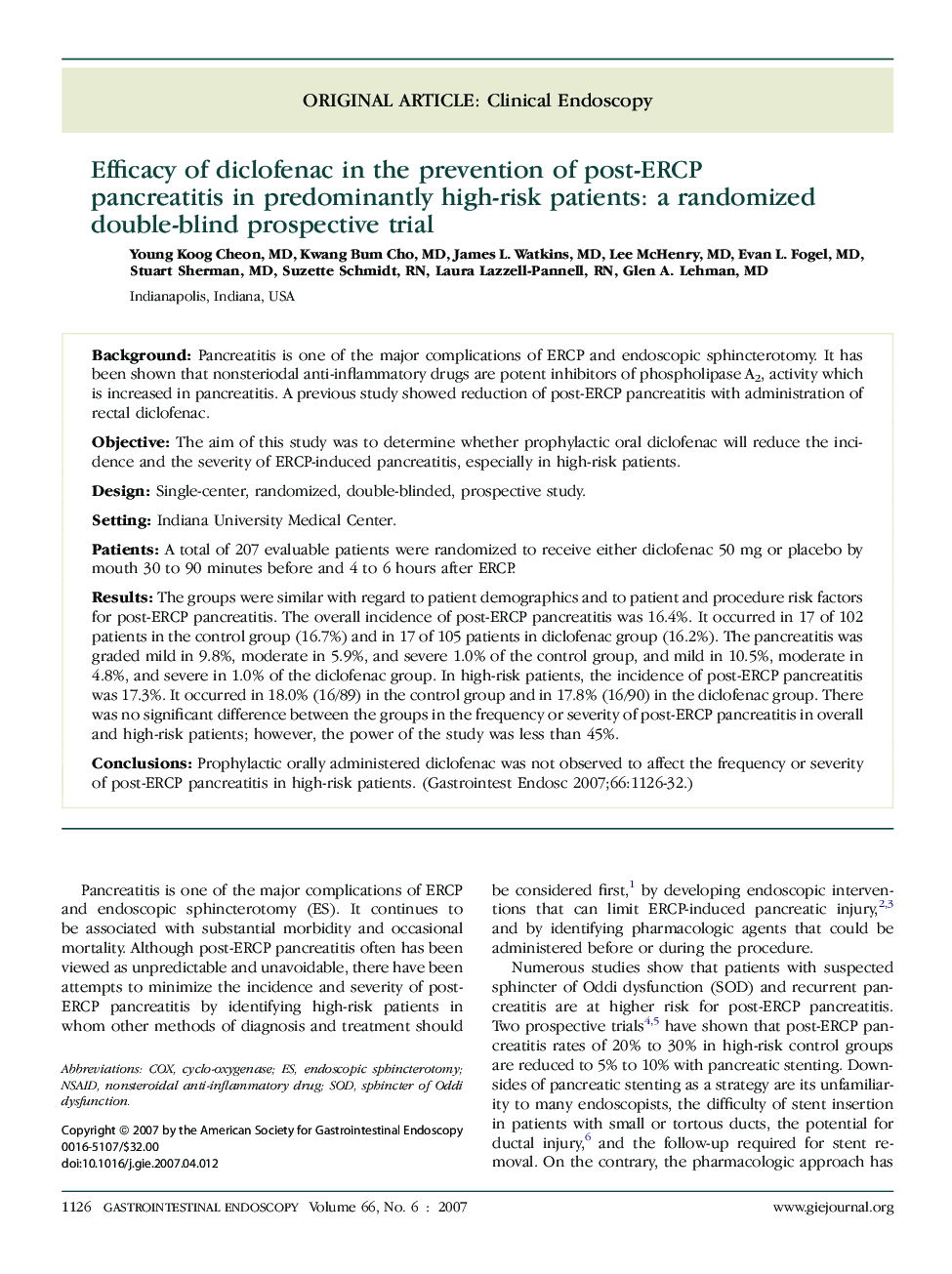 Efficacy of diclofenac in the prevention of post-ERCP pancreatitis in predominantly high-risk patients: a randomized double-blind prospective trial