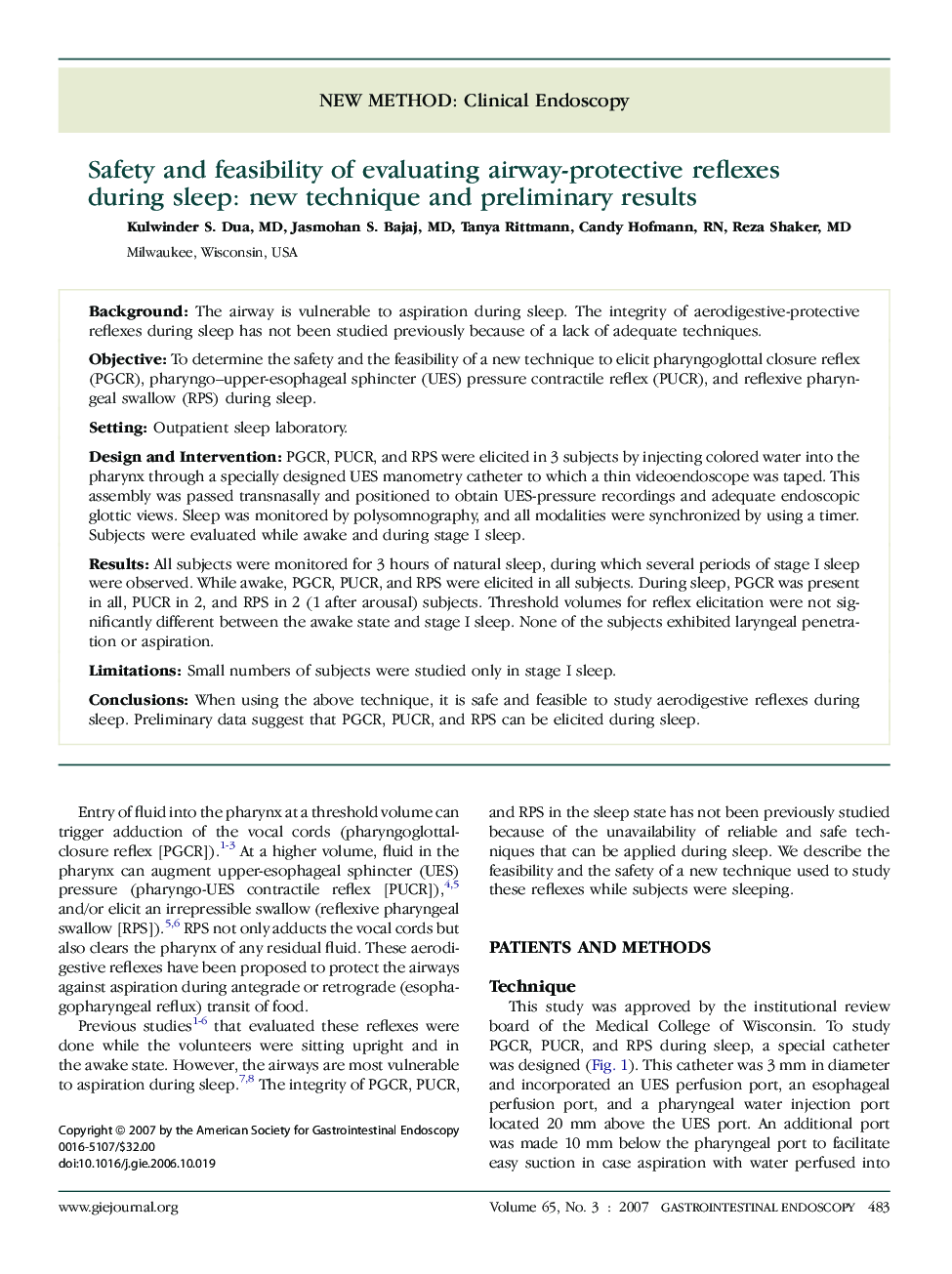 Safety and feasibility of evaluating airway-protective reflexes during sleep: new technique and preliminary results 