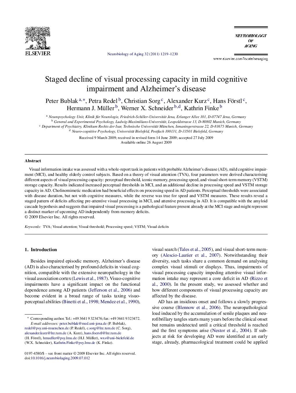 Staged decline of visual processing capacity in mild cognitive impairment and Alzheimer's disease