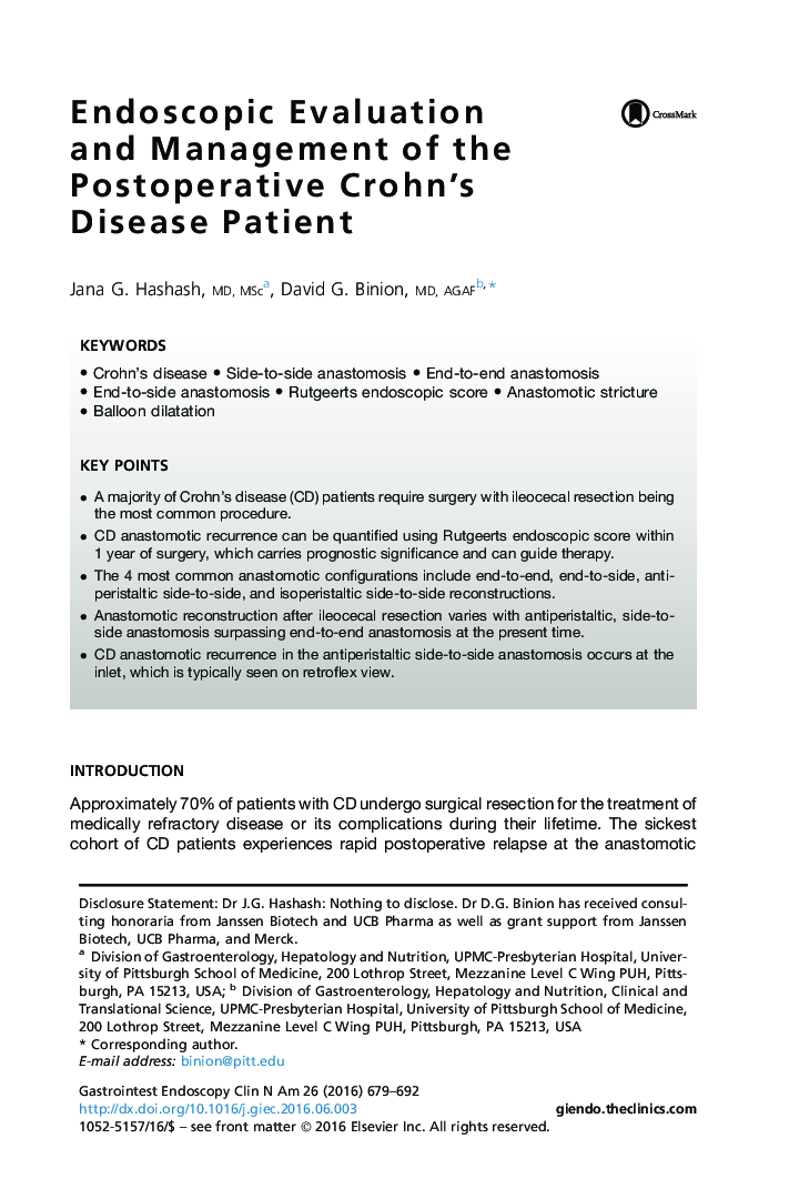 Endoscopic Evaluation and Management of the Postoperative Crohn's Disease Patient