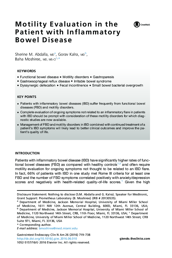 Motility Evaluation in the Patient with Inflammatory Bowel Disease