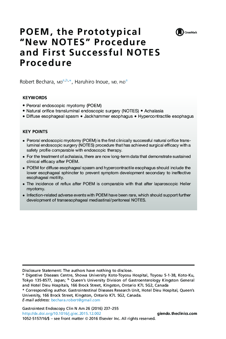 POEM, the Prototypical “New NOTES” Procedure and First Successful NOTES Procedure