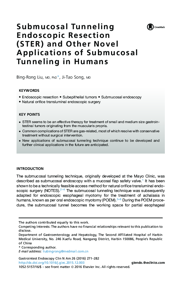 Submucosal Tunneling Endoscopic Resection (STER) and Other Novel Applications of Submucosal Tunneling in Humans