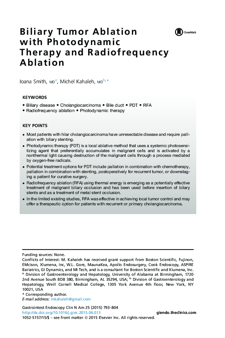 Biliary Tumor Ablation with Photodynamic Therapy and Radiofrequency Ablation