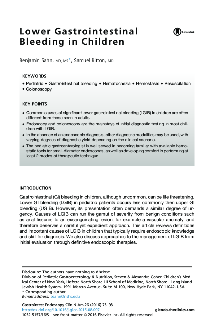 Lower Gastrointestinal Bleeding in Children