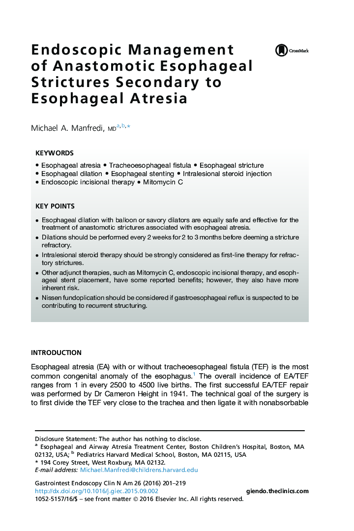 Endoscopic Management of Anastomotic Esophageal Strictures Secondary to Esophageal Atresia