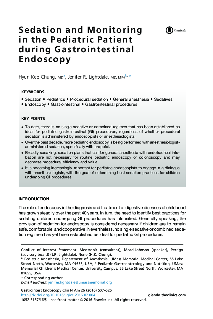 Sedation and Monitoring in the Pediatric Patient during Gastrointestinal Endoscopy