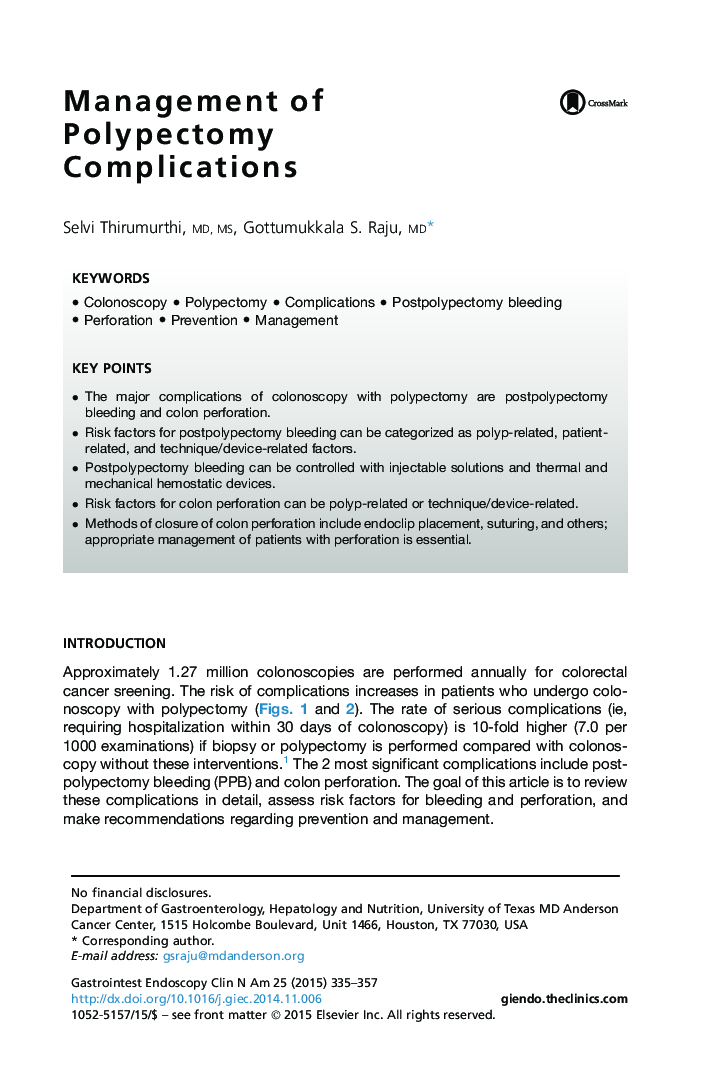 Management of Polypectomy Complications