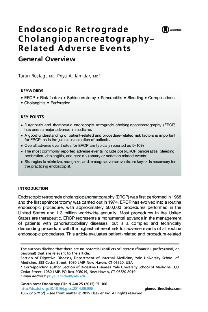 Endoscopic Retrograde Cholangiopancreatography-Related Adverse Events