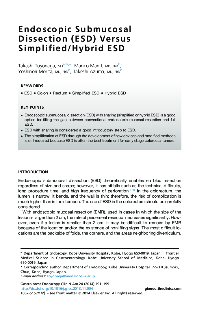 Endoscopic Submucosal Dissection (ESD) Versus Simplified/Hybrid ESD