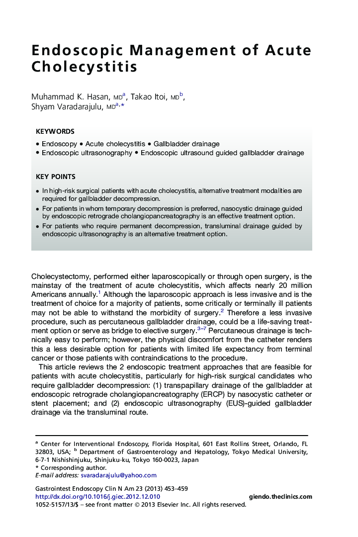 Endoscopic Management of Acute Cholecystitis