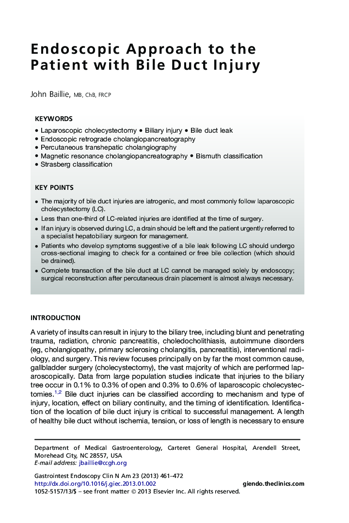 Endoscopic Approach to the Patient with Bile Duct Injury