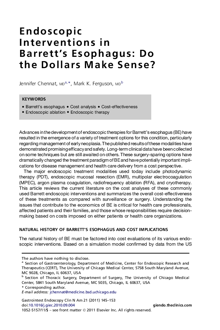 Endoscopic Interventions in Barrett's Esophagus: Do the Dollars Make Sense?