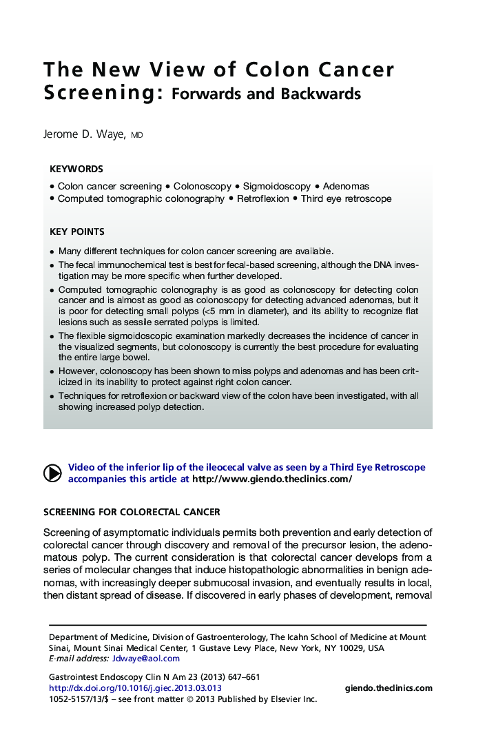 The New View of Colon Cancer Screening