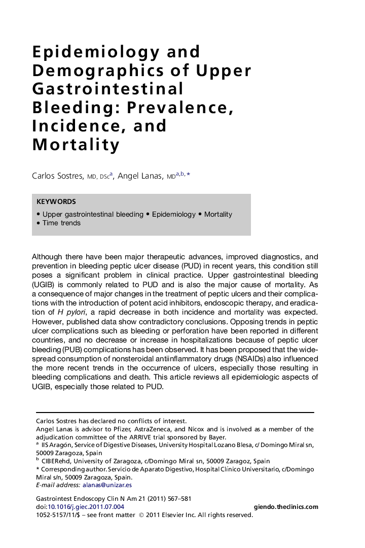 Epidemiology and Demographics of Upper Gastrointestinal Bleeding: Prevalence, Incidence, and Mortality