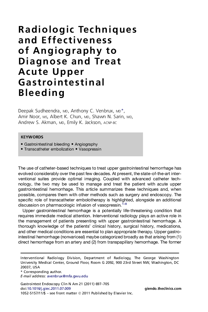 Radiologic Techniques and Effectiveness of Angiography to Diagnose and Treat Acute Upper Gastrointestinal Bleeding