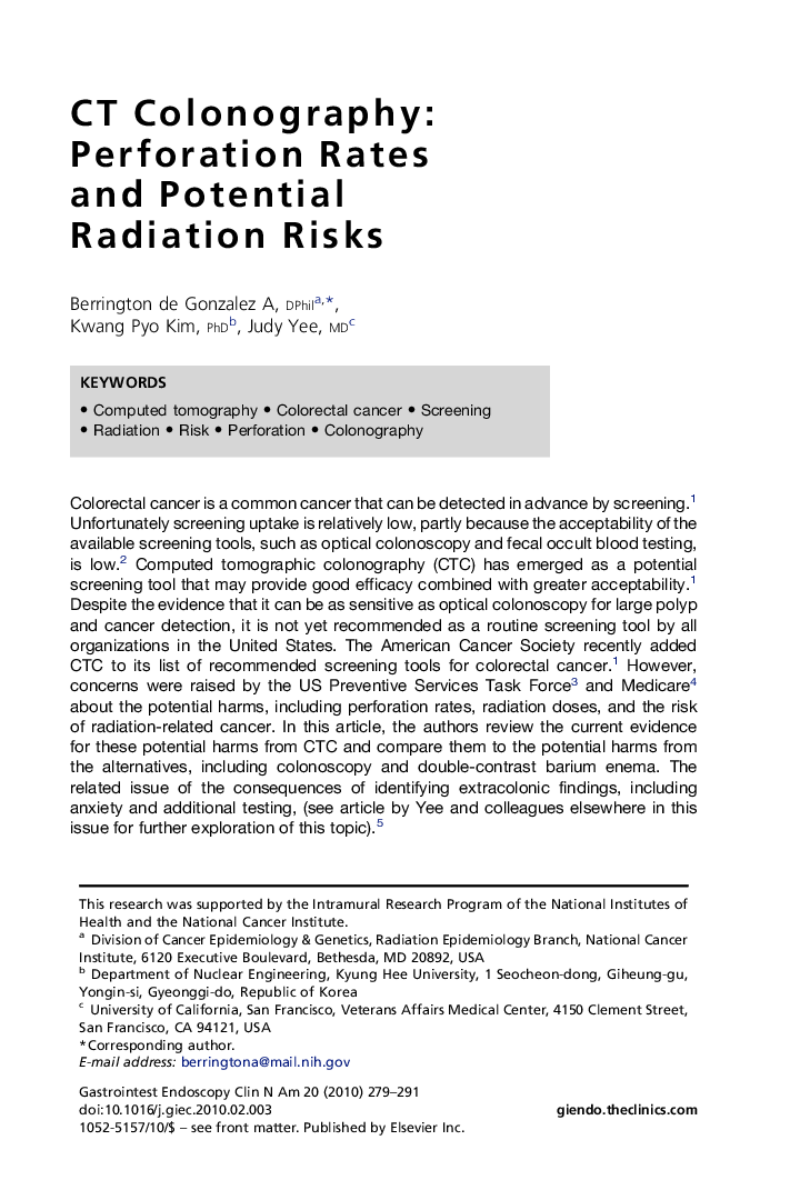 CT Colonography: Perforation Rates and Potential Radiation Risks