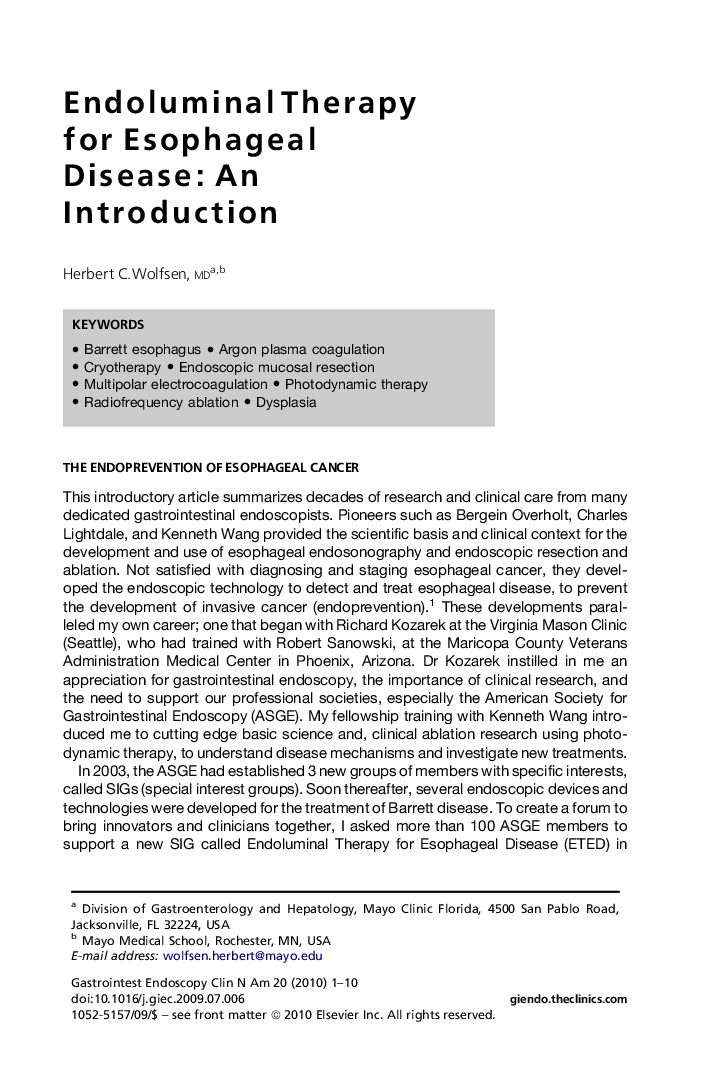 Endoluminal Therapy for Esophageal Disease: An Introduction