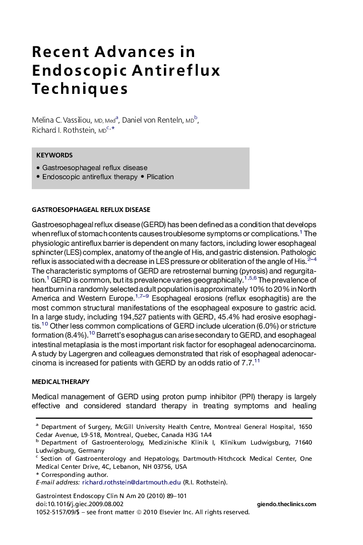 Recent Advances in Endoscopic Antireflux Techniques