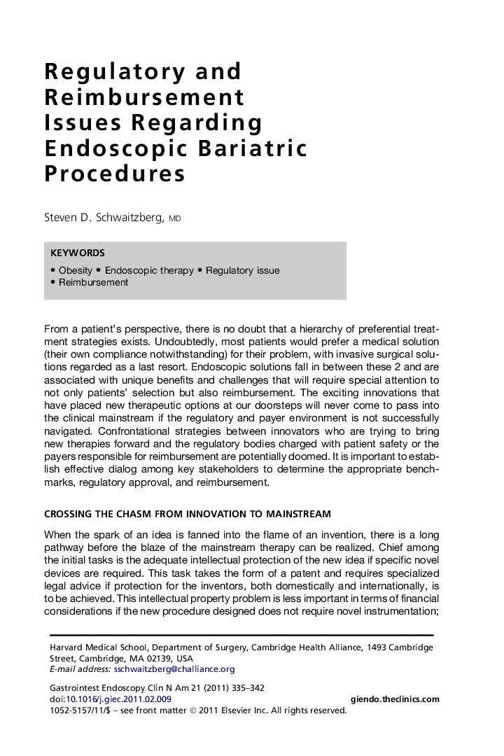 Regulatory and Reimbursement Issues Regarding Endoscopic Bariatric Procedures