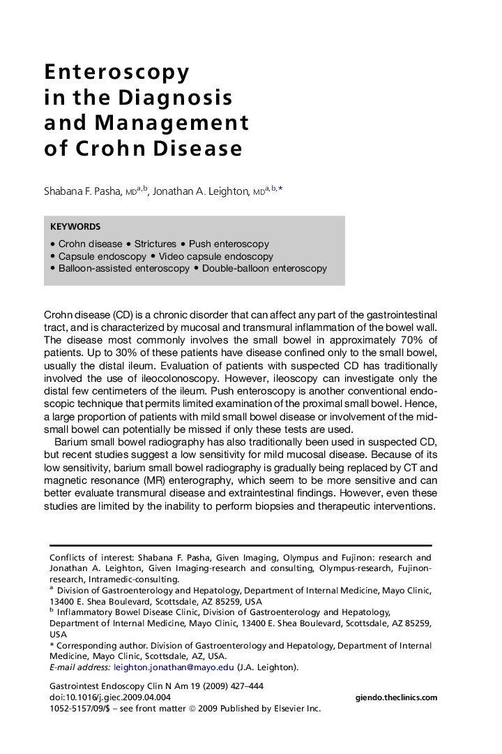 Enteroscopy in the Diagnosis and Management of Crohn Disease