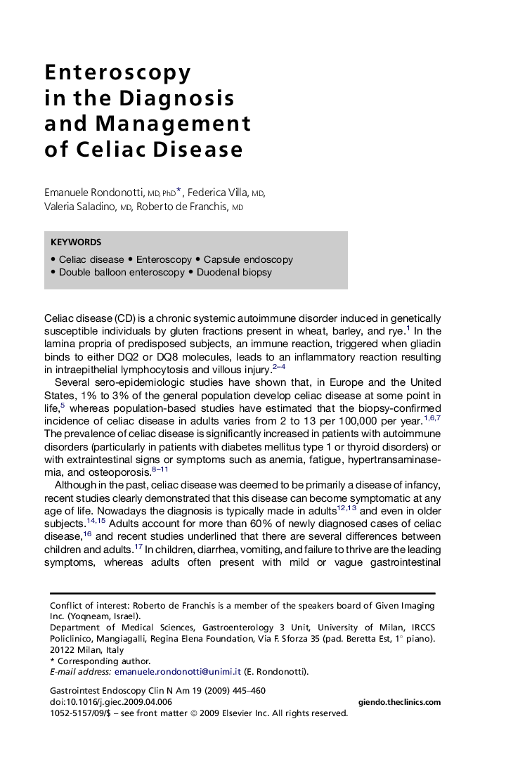 Enteroscopy in the Diagnosis and Management ofÂ Celiac Disease