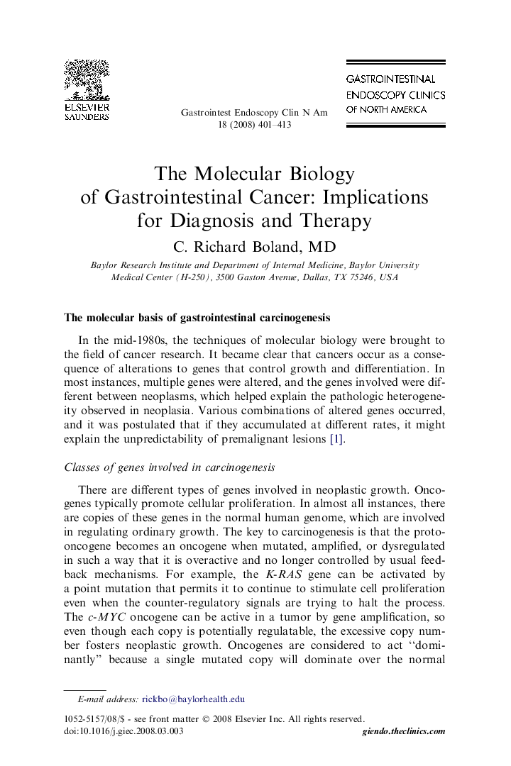 The Molecular Biology of Gastrointestinal Cancer: Implications for Diagnosis and Therapy