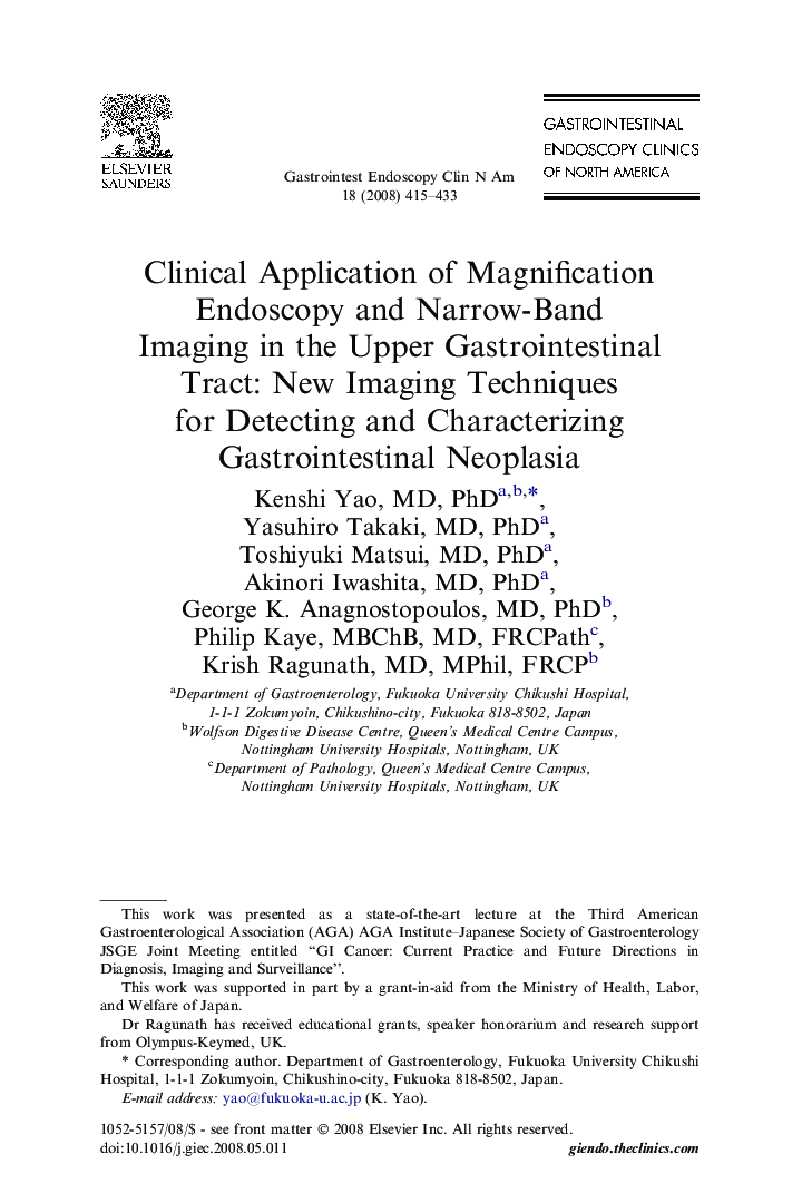 Clinical Application of Magnification Endoscopy and Narrow-Band Imaging in the Upper Gastrointestinal Tract: New Imaging Techniques for Detecting and Characterizing Gastrointestinal Neoplasia 