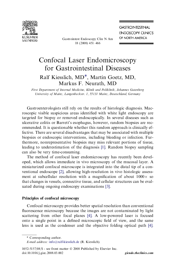 Confocal Laser Endomicroscopy for Gastrointestinal Diseases