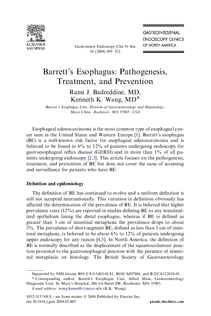 Barrett's Esophagus: Pathogenesis, Treatment, and Prevention