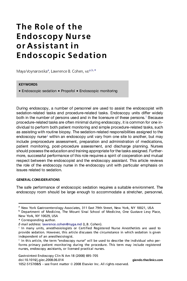 The Role of the Endoscopy Nurse or Assistant in Endoscopic Sedation