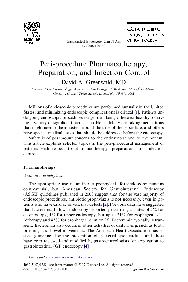 Peri-procedure Pharmacotherapy, Preparation, and Infection Control