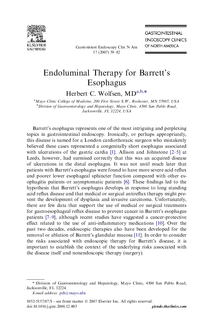 Endoluminal Therapy for Barrett's Esophagus