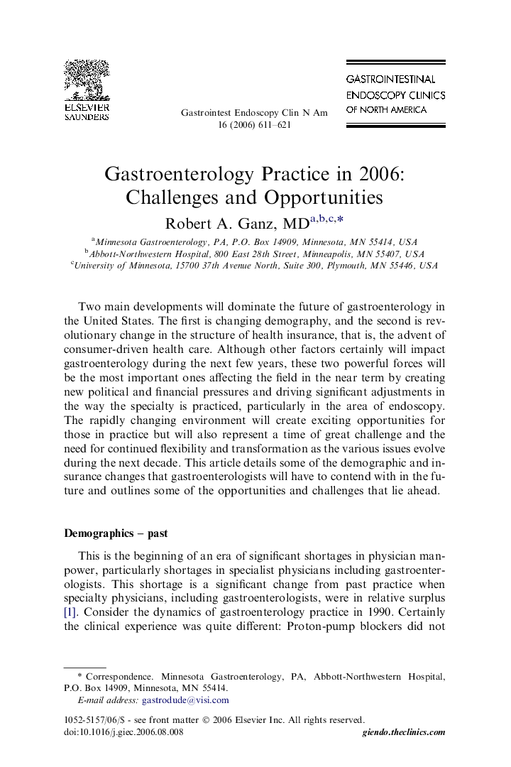 Gastroenterology Practice in 2006: Challenges and Opportunities