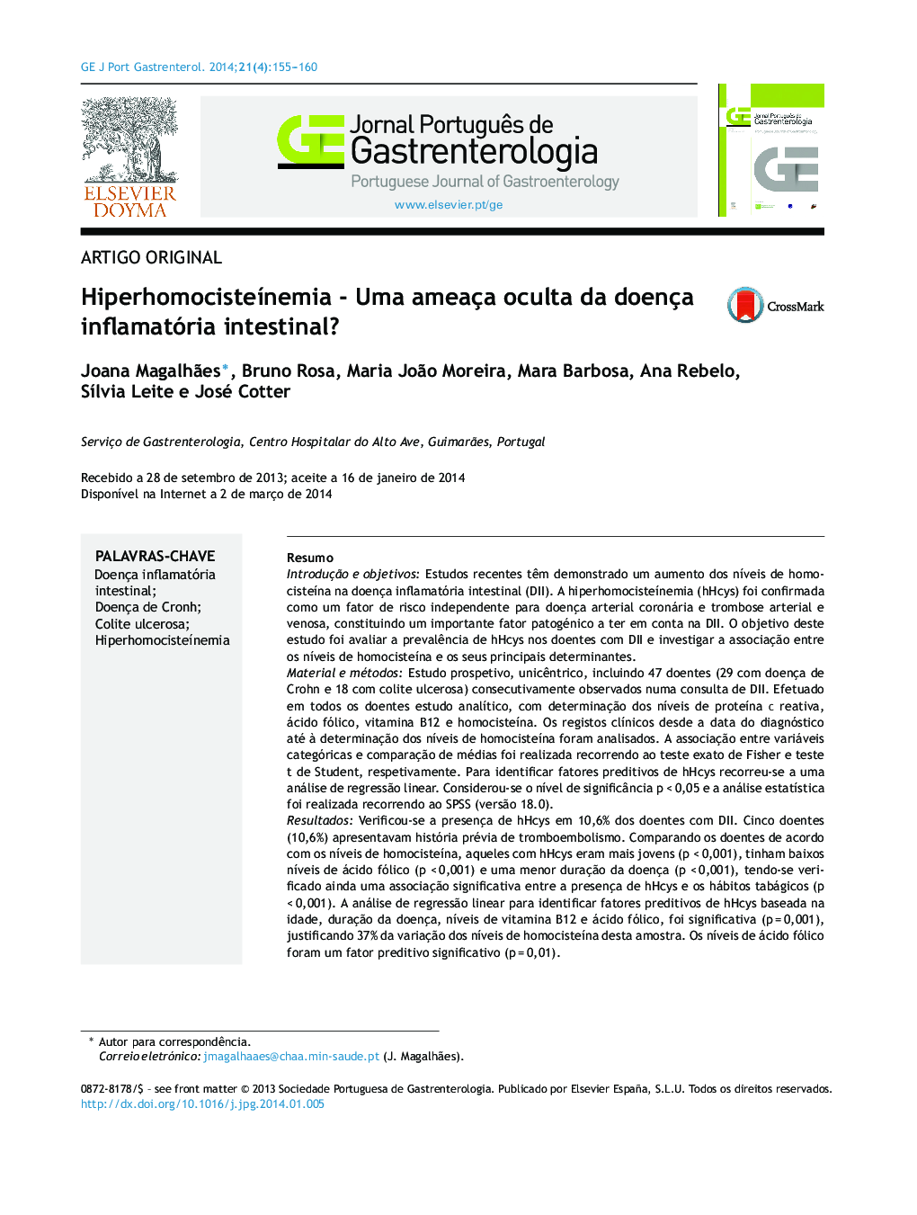 Hiperhomocisteínemia ‐ Uma ameaça oculta da doença inflamatória intestinal?