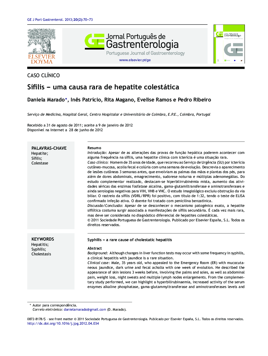 Sífilis – uma causa rara de hepatite colestática