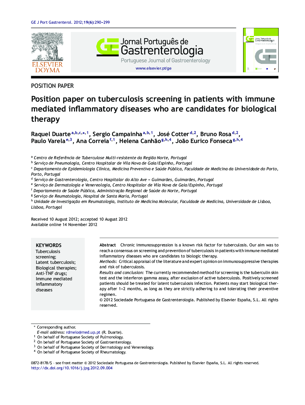 Position paper on tuberculosis screening in patients with immune mediated inflammatory diseases who are candidates for biological therapy