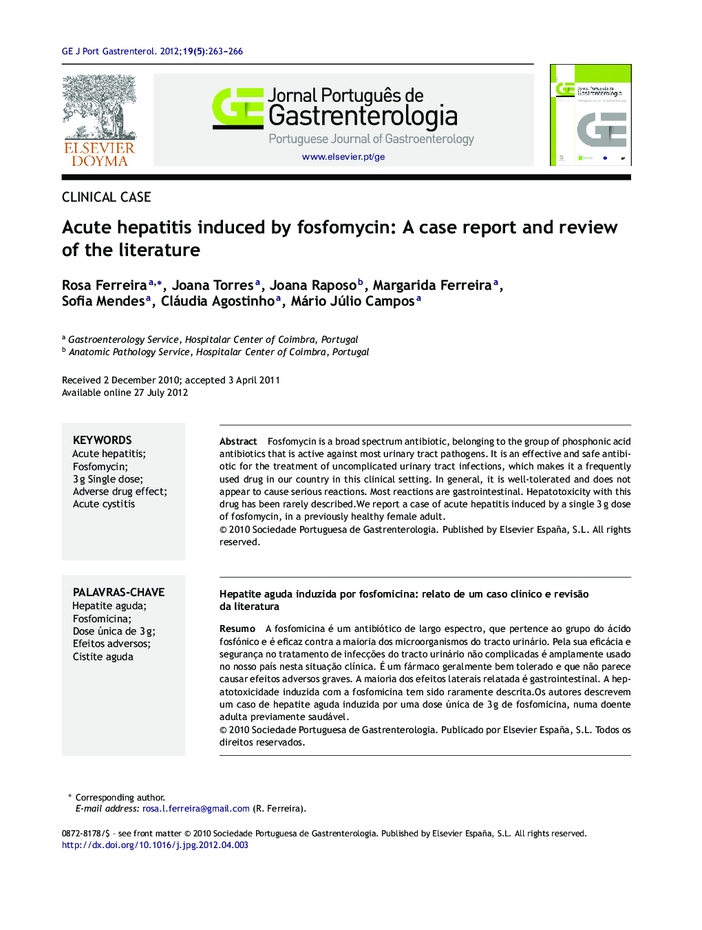 Acute hepatitis induced by fosfomycin: A case report and review of the literature