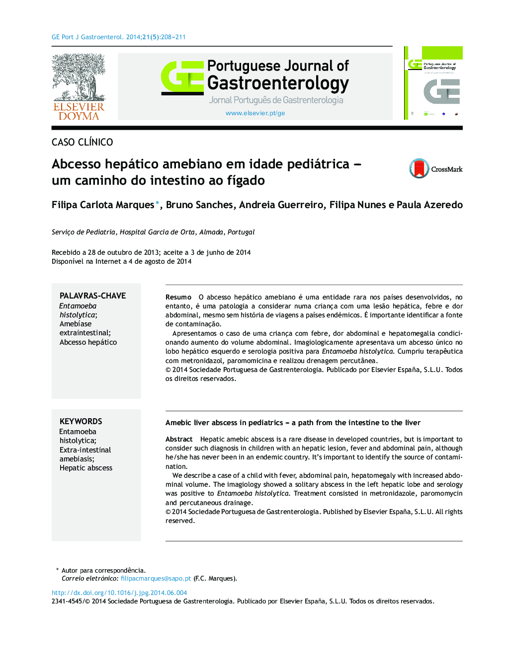 Abcesso hepático amebiano em idade pediátrica – um caminho do intestino ao fígado