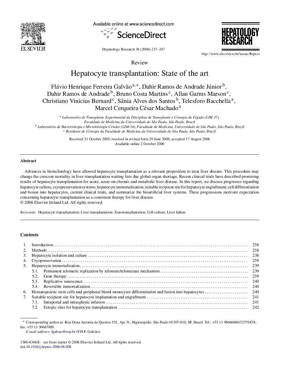 Hepatocyte transplantation: State of the art