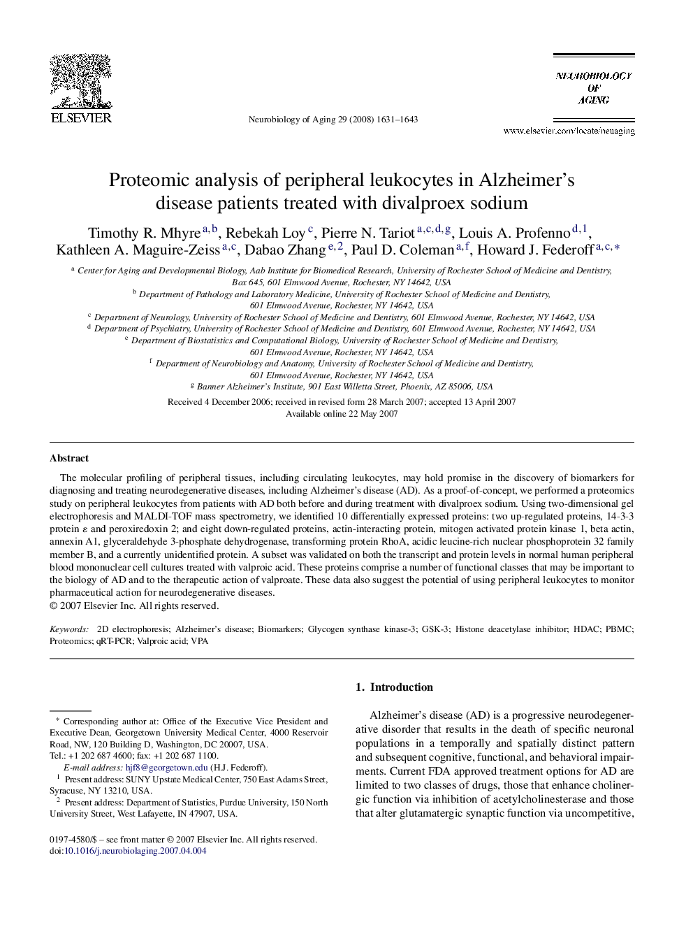 Proteomic analysis of peripheral leukocytes in Alzheimer's disease patients treated with divalproex sodium