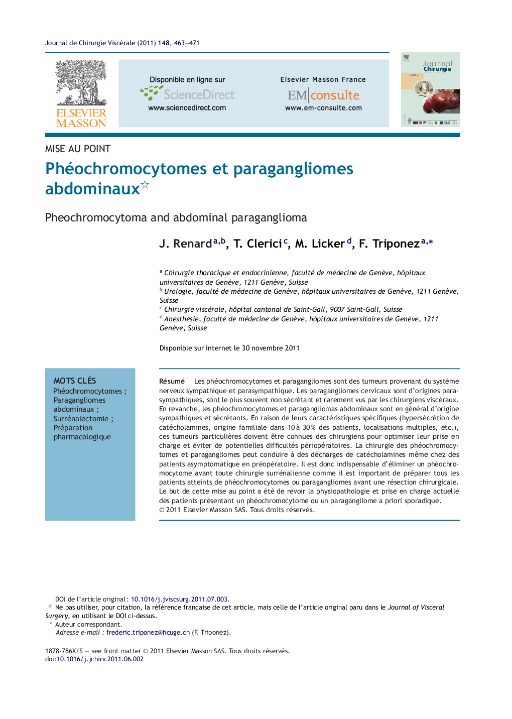 Phéochromocytomes et paragangliomes abdominaux