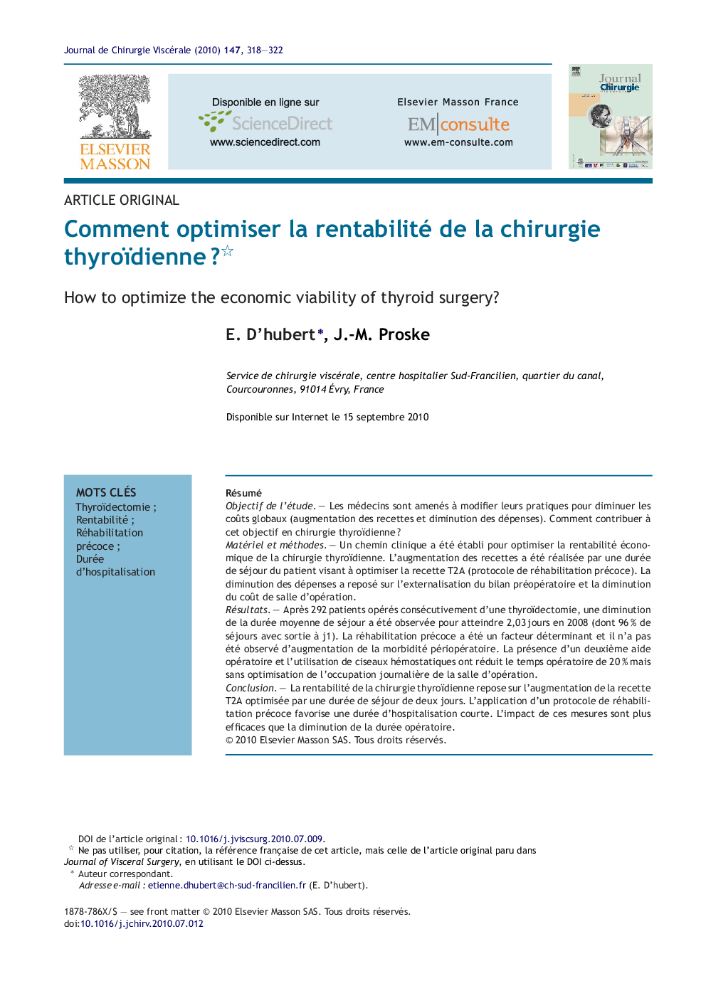 Comment optimiser la rentabilité de la chirurgie thyroïdienneÂ ?