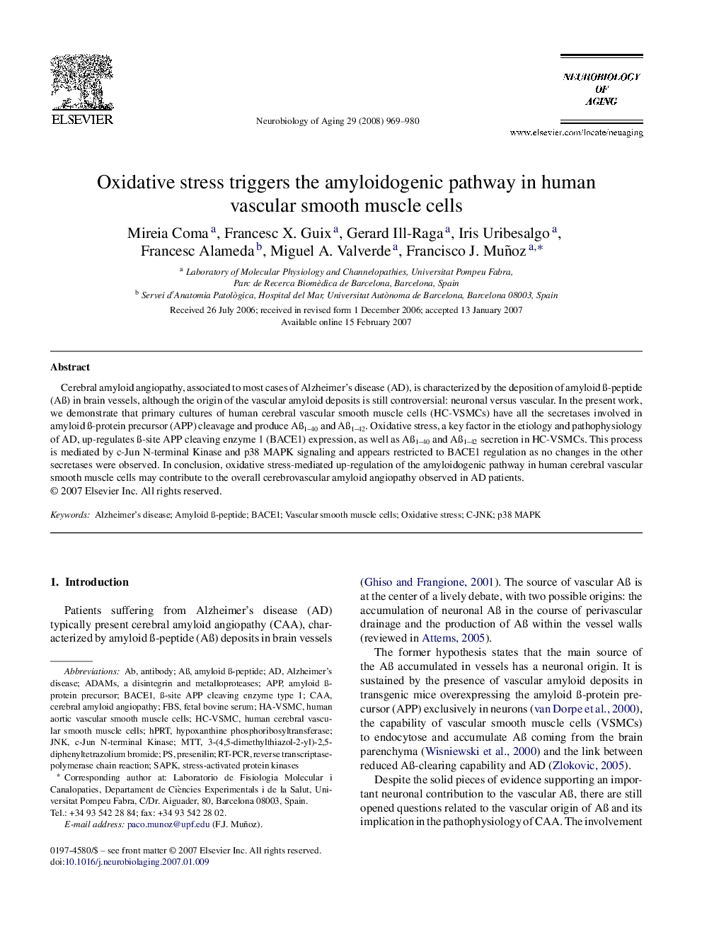 Oxidative stress triggers the amyloidogenic pathway in human vascular smooth muscle cells